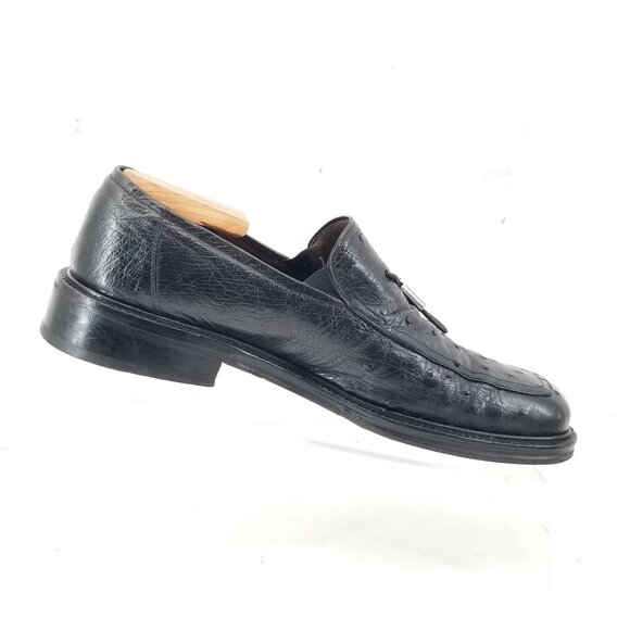Mezlan Platinum Tuscany Mens Loafers Shoes Black Full Ostrich Quill sz 9.5M main image 7
